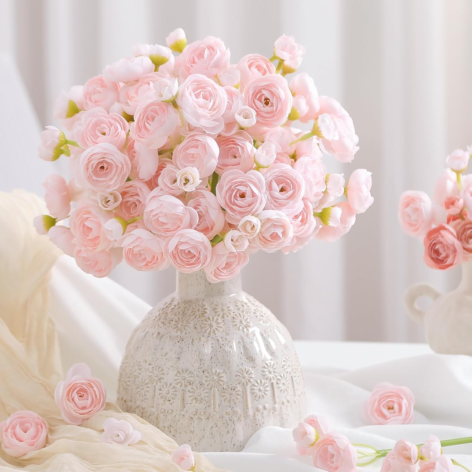 30 Pcs Mini Ranunculus Flowers, Silk Faux Bulk Wedding Filler DIY Decor