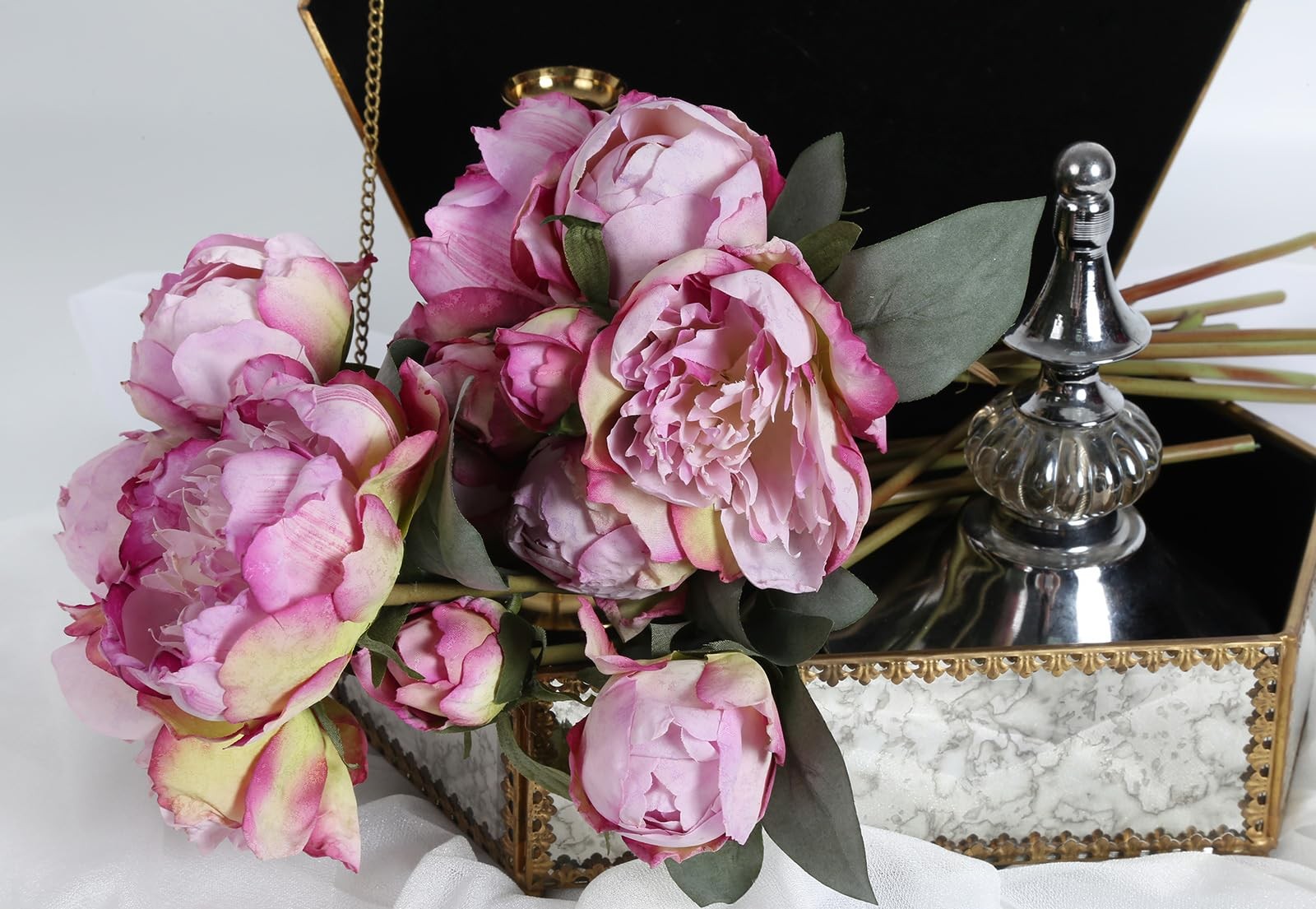 Purple Artificial Peony Flowers 2 Bouquets – Silk Peonies With Stems for Deco…