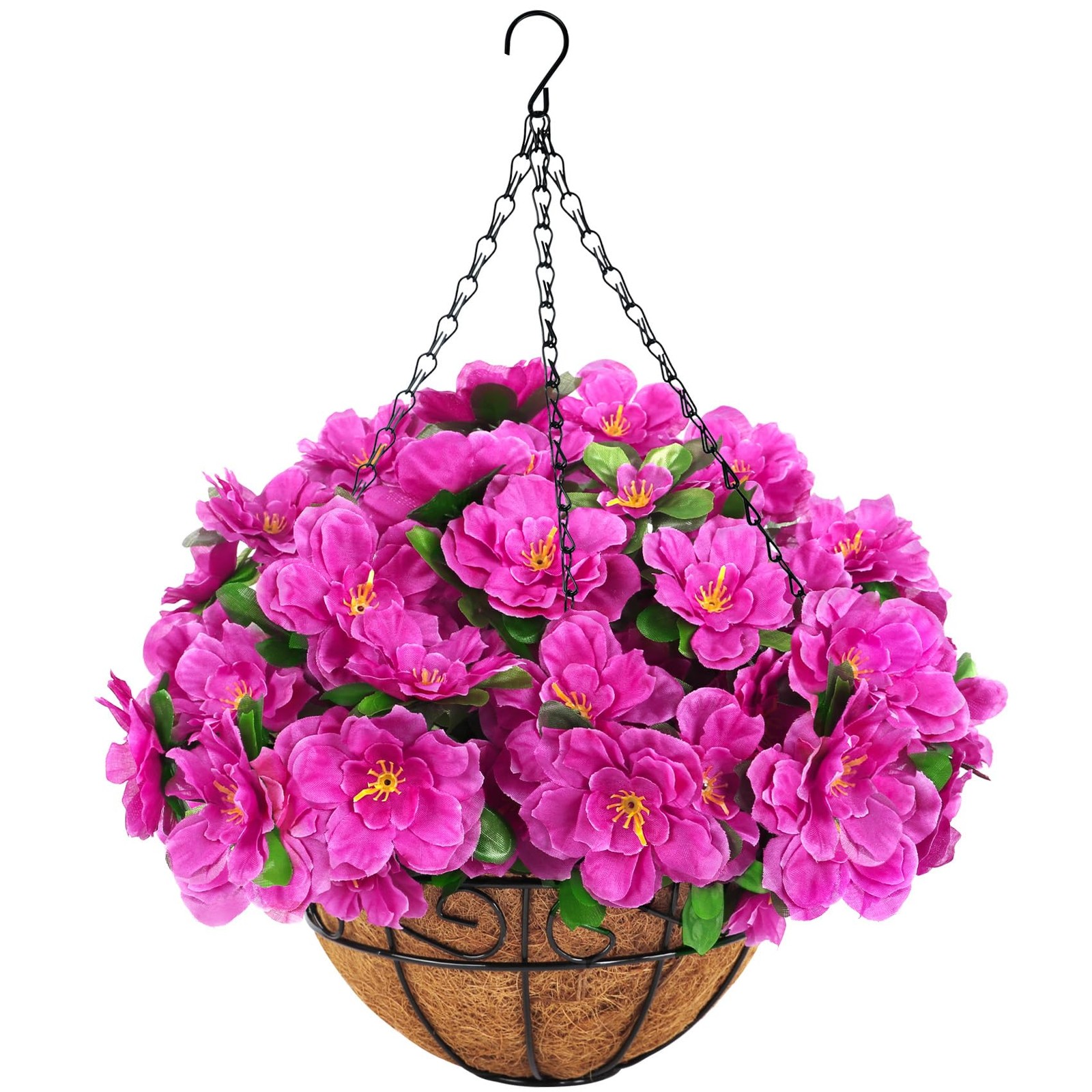 Artificial Hanging Flowers with Basket, Silk Azalea Flowers in Coconut Basket…