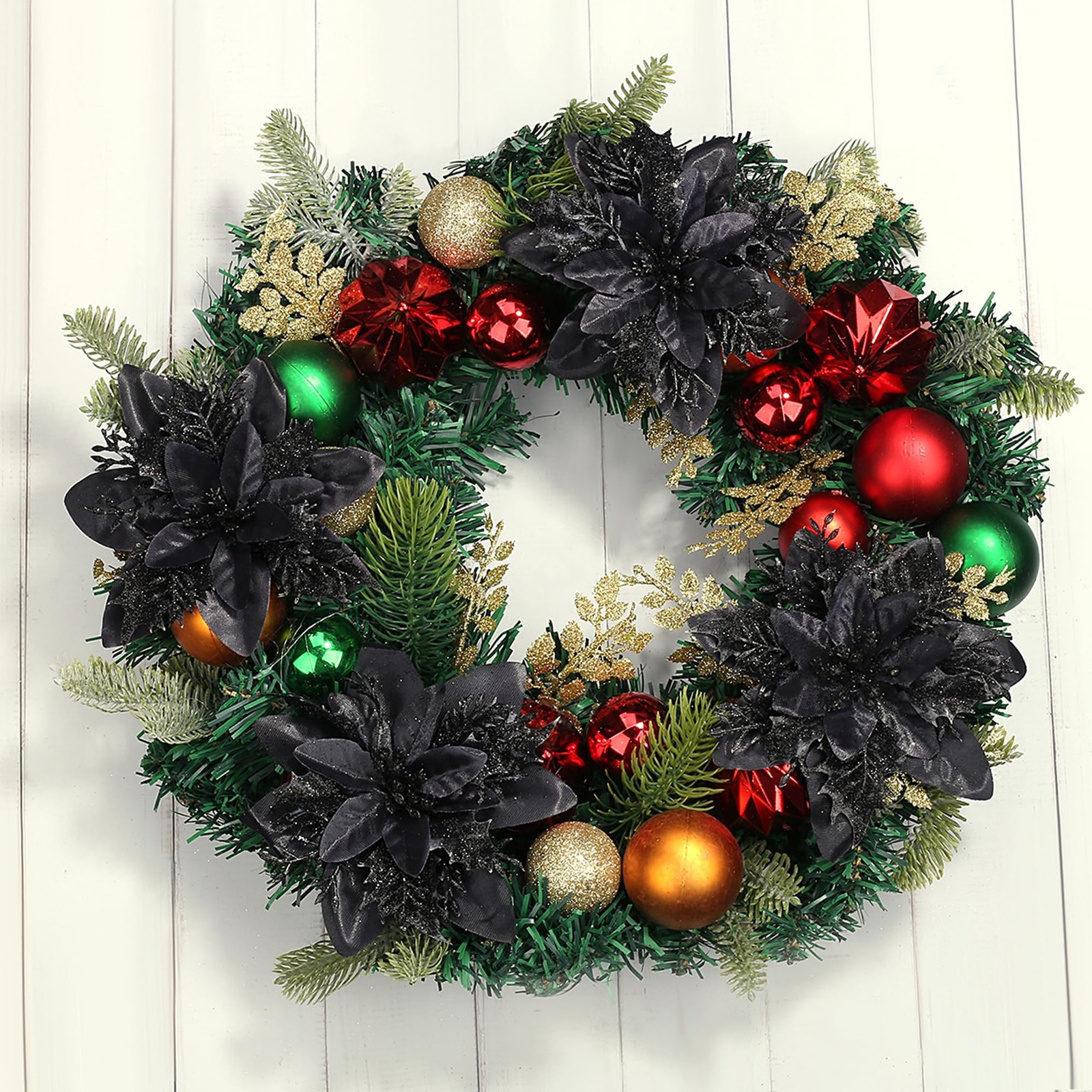 24 PCS 5.5 Inch Black Glitter Artificial Poinsettia Christmas Tree Ornaments
