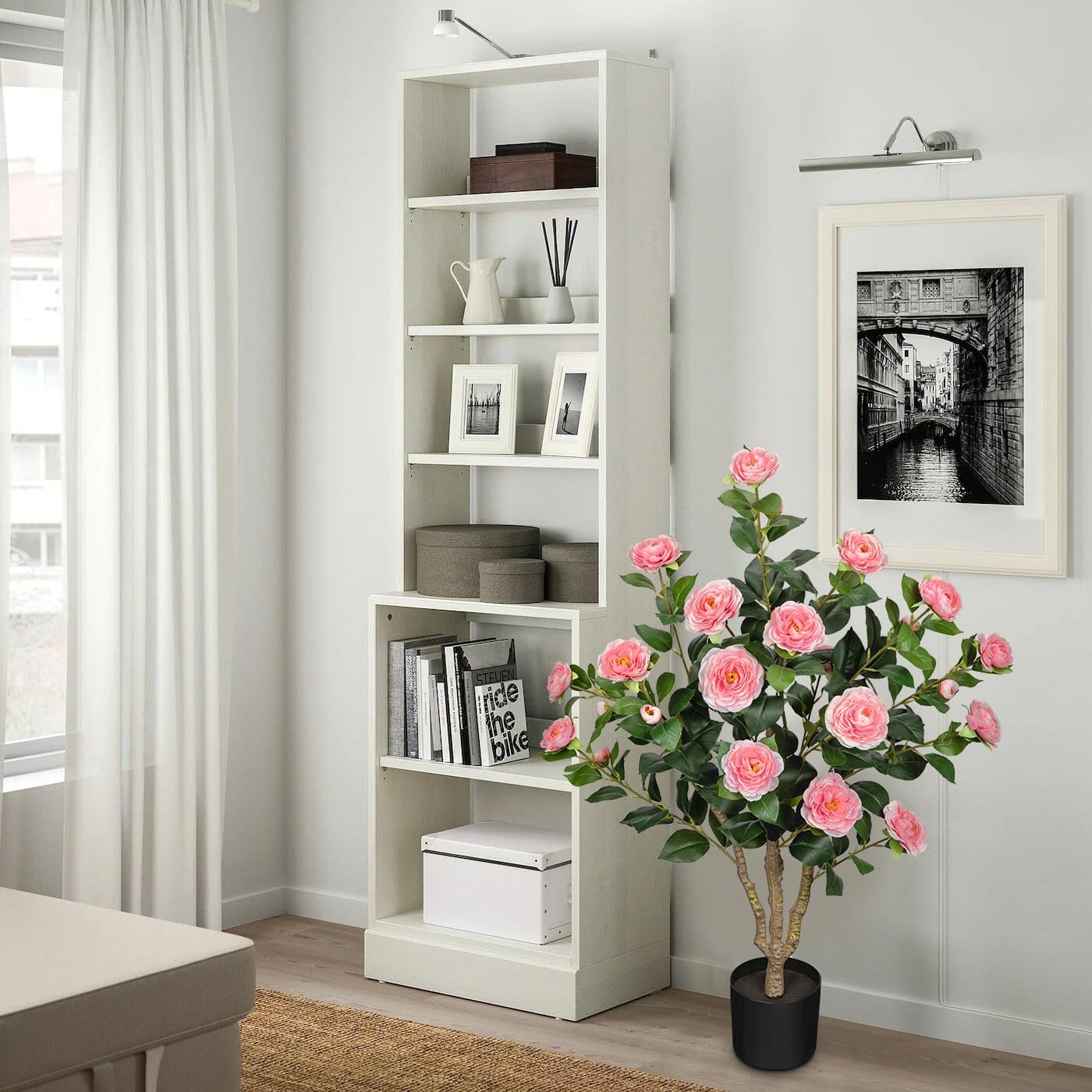 3ft Artificial Camellia Tree Fake Camellia Plant with Pink Flowers Faux Flora…
