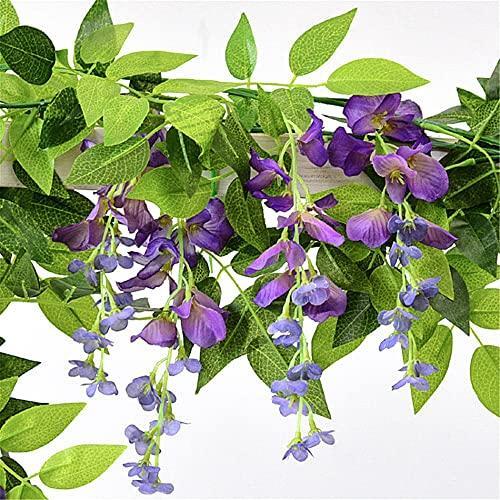 SLanC Garland Artificial Flowers Wisteria Vine – 5Pcs Total 33ft Purple Fake