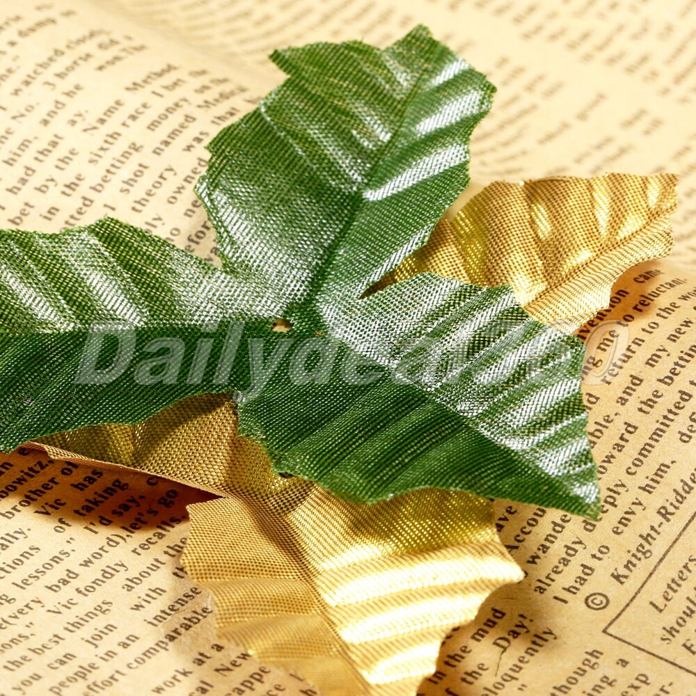 50Pcs Golden/Green Artifical Leaves Rose Flower Leaf Wedding Bouquet Decoration