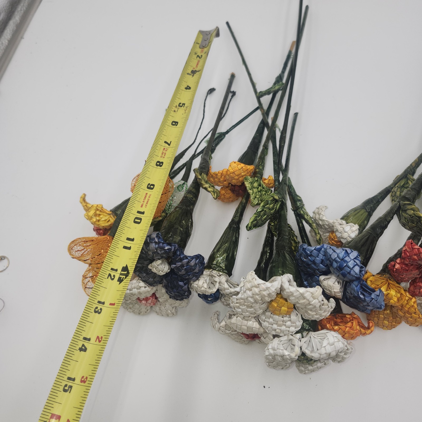 12 in. Artifical Stems Lot Of Vintage Straw Handmade Flower Flowers woven