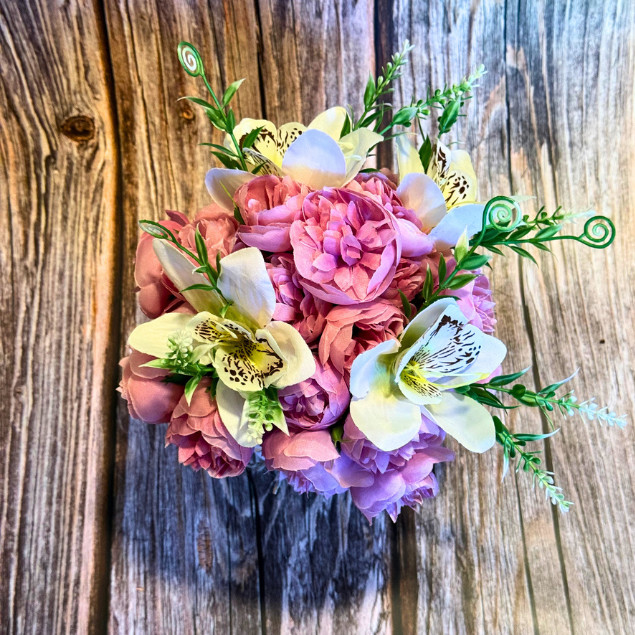 Pink Peony Lily Floral Arrangement 16oz Mason Jar Baby Shower Gift, Home Decor