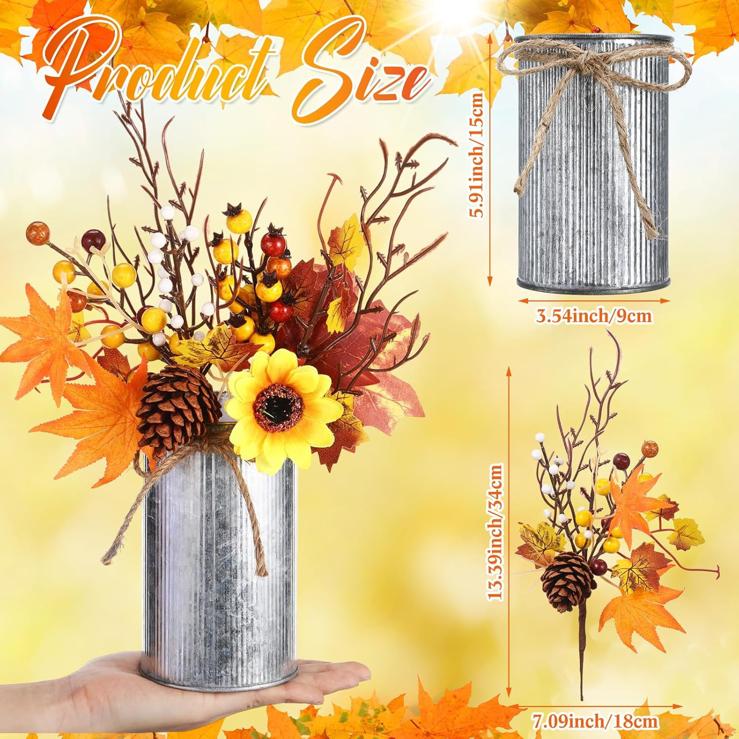 Autumn Harvest Centerpiece Set with Pumpkins & Flowers for Rustic Home Decor