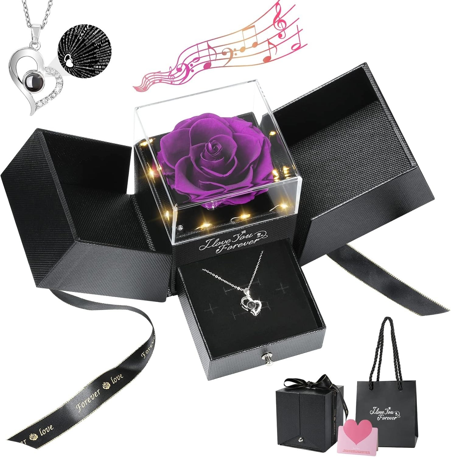 Preserved Rose Gifts for Women, Eternal Flower Rose Box with Heart Necklace, …