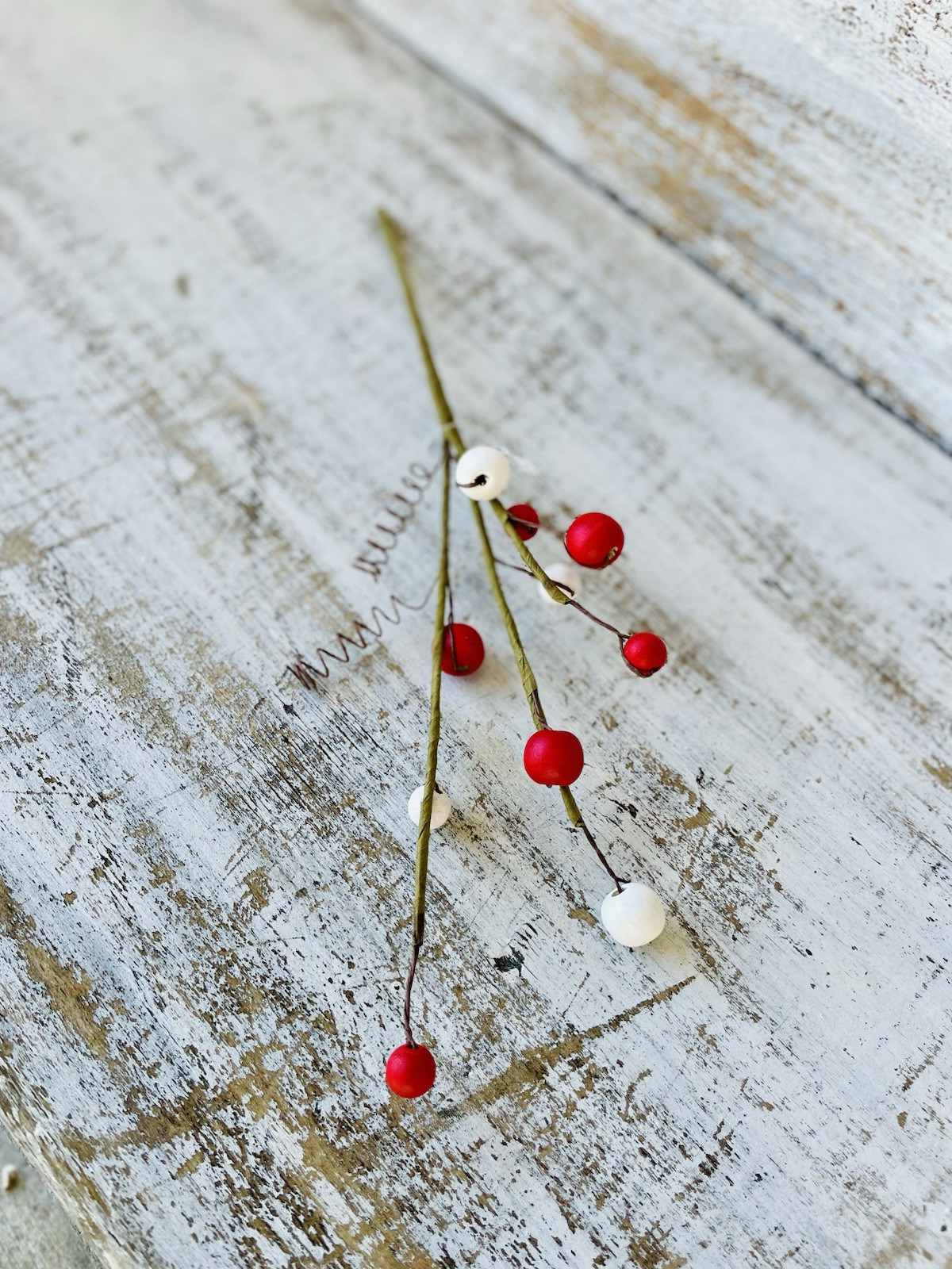 Red & White Bead Berry Pick 12”