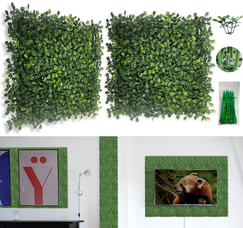 Panel de césped artificial 10″x10″ 12 uds, decoración verde interior y exterior