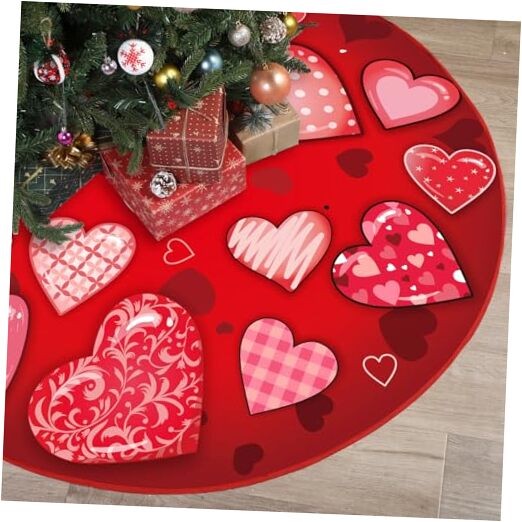 Valentine’s Day Heart Tree Skirt 48 Inch Pink Heart Tree Mat Single-sided
