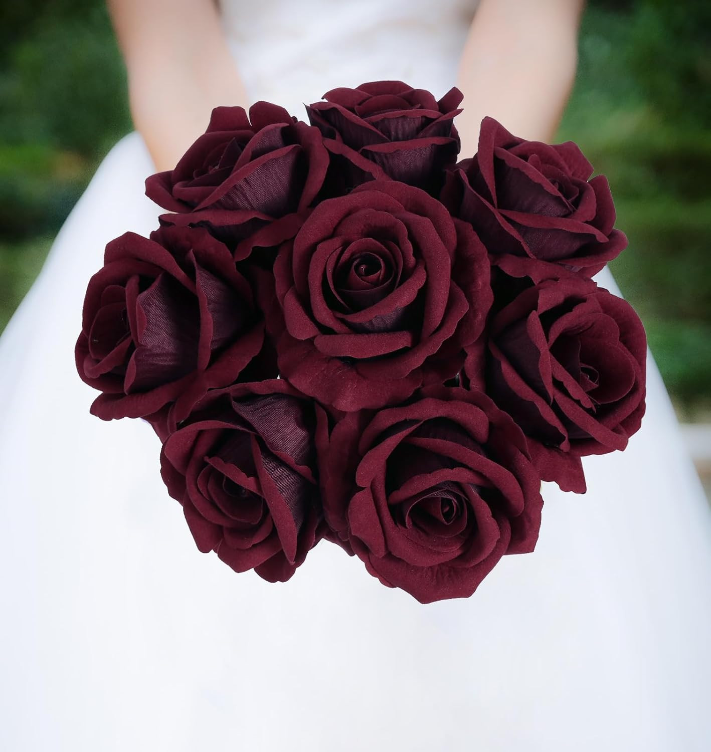 16pcs Burgundy Rose Artificial Flowers 3.93″ Large Fake Velvet Rose Bulk Real To