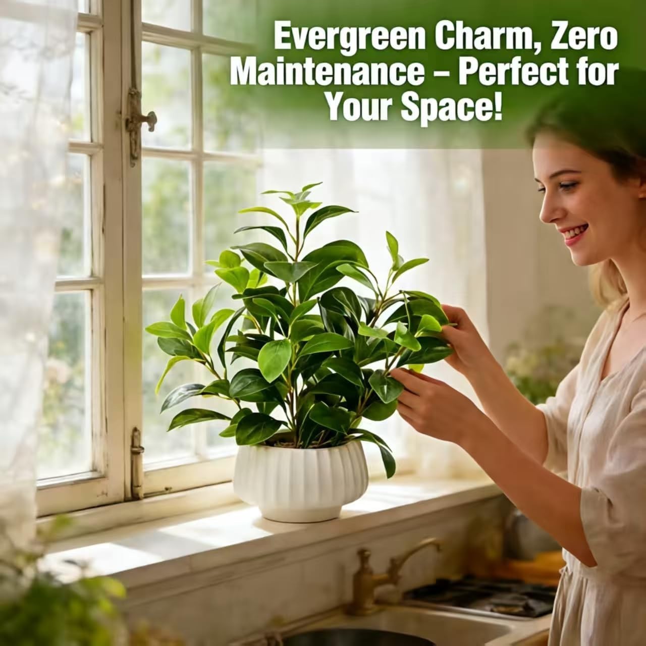 Artificial Peperomia Plants 16.5” Tall Lifelike Faux Greenery in 6” White Rib…