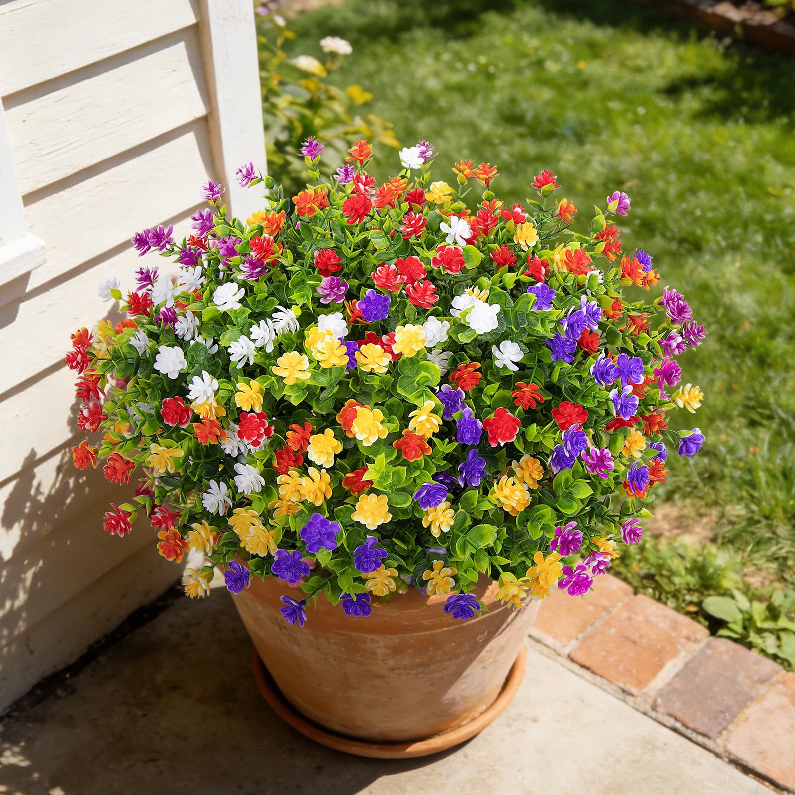 24 Bundles Artificial Flowers for Outdoors, Faux Plastic Flowers UV Resistant…