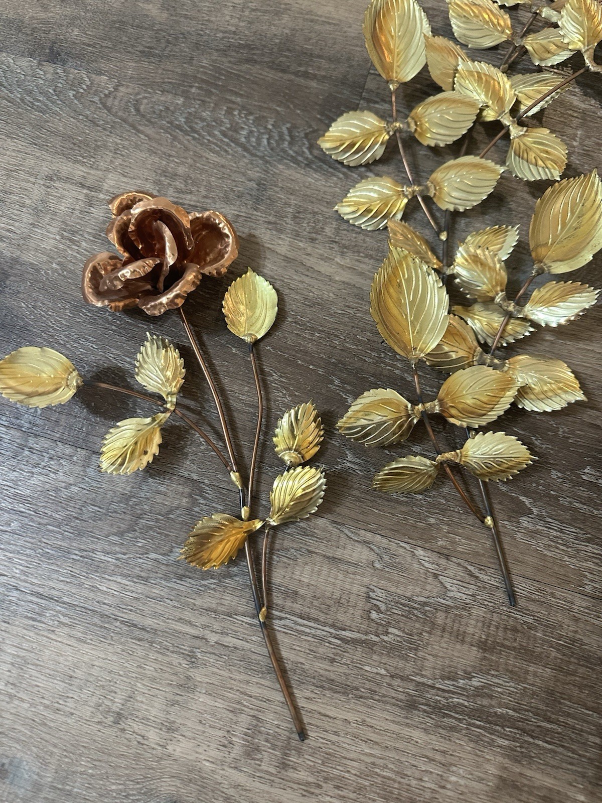Metal Leaf Sculptures Wall Hangings Flower Floral Vintage Decor 80s 90s