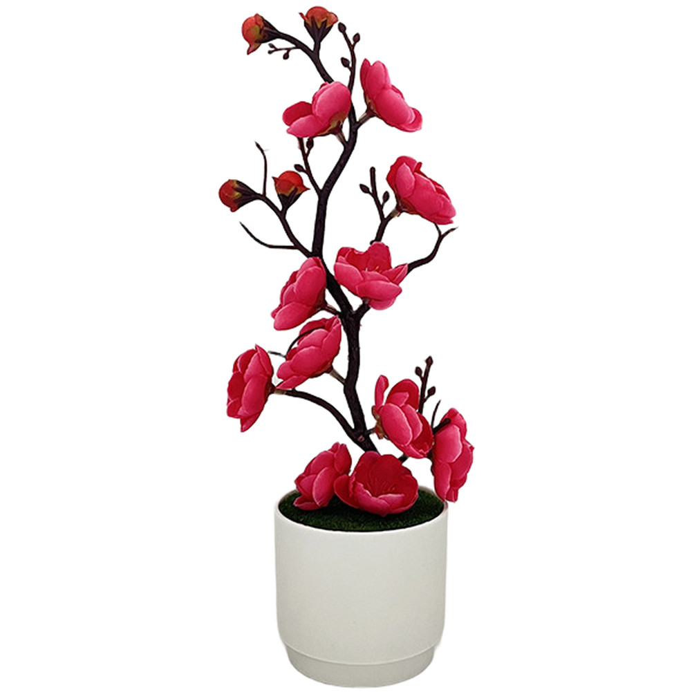 Plastic Potted Artificial Flower Bonsai with Natural-Looking Plum Blossom