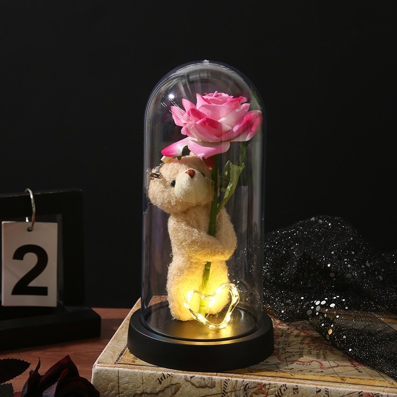 Eternal Rose LED Glass Dome Artificial Flower Romantic Gift for Her Anniversary