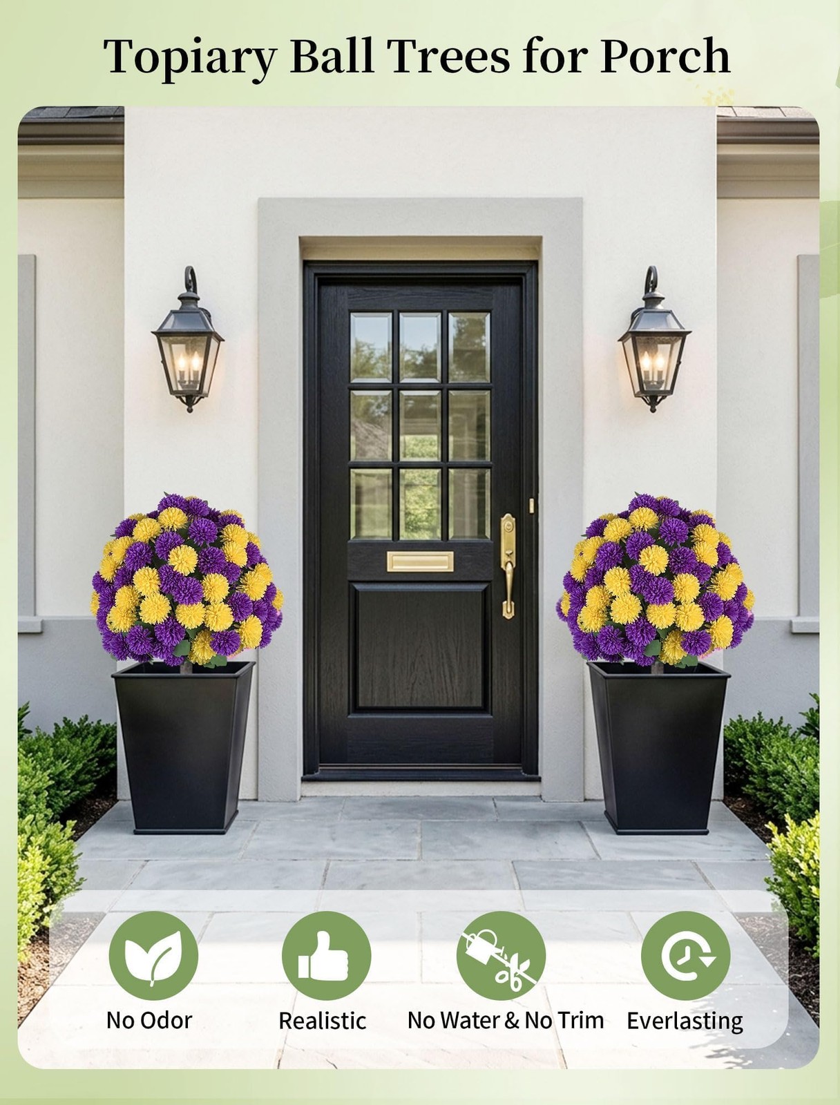 Faux Mums Flower with Stakes for Outdoor Planters, Set of 2, Large