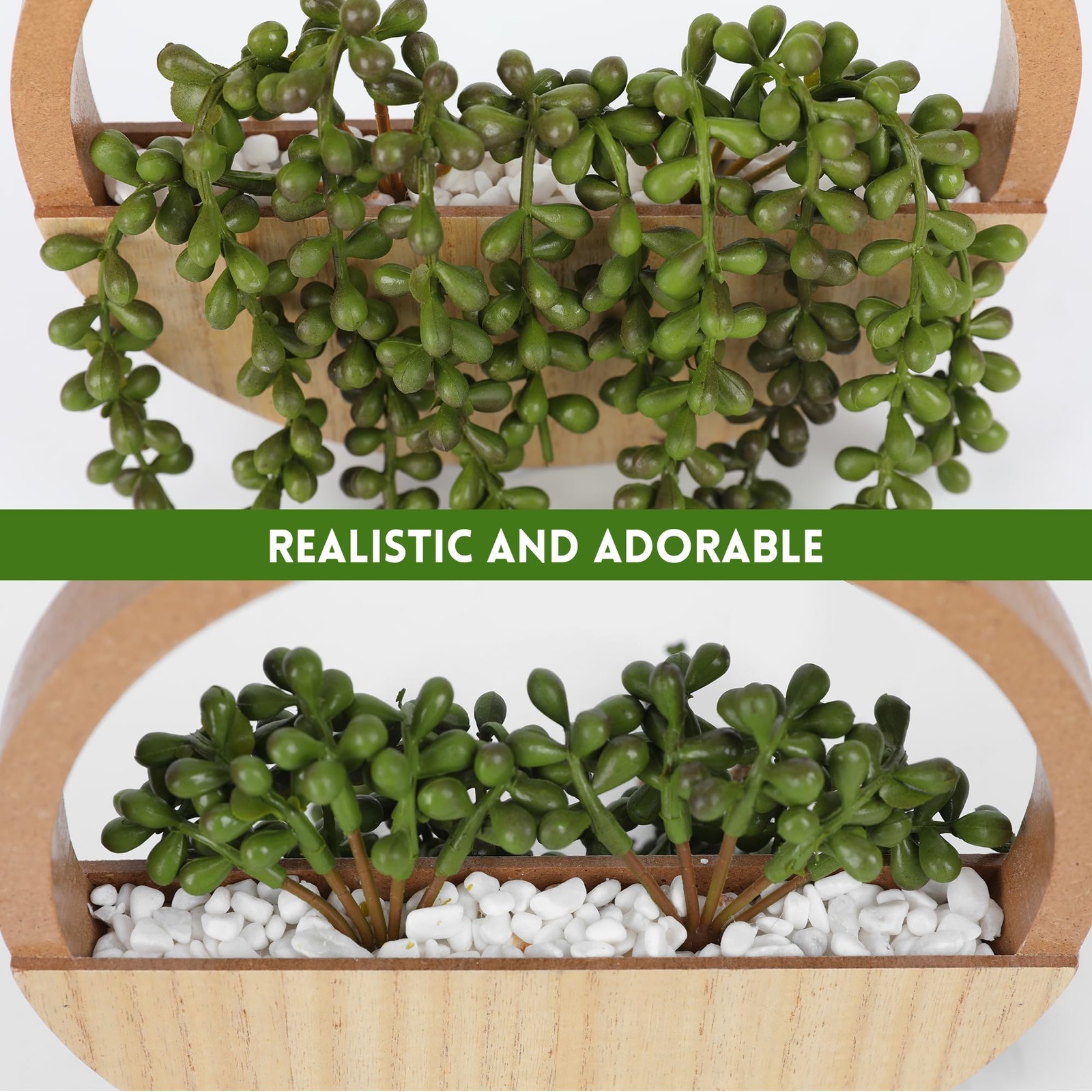 2pcs Artificial Succulents Hanging Plants 12.2” Fake String of Pearls in Pot…