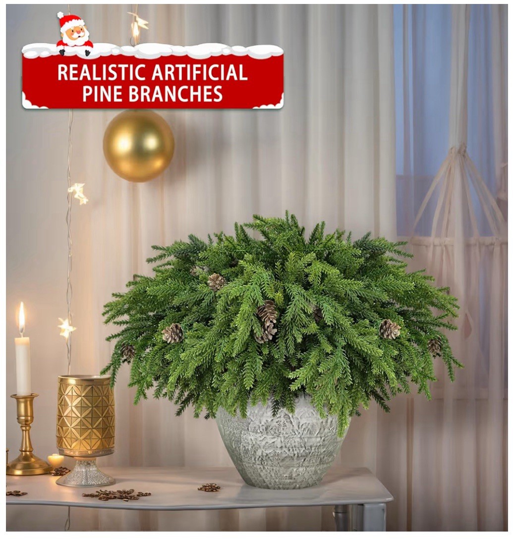 12pc Realistic Pine Branches Pinecones Christmas Greenery Decor Soft Bendable