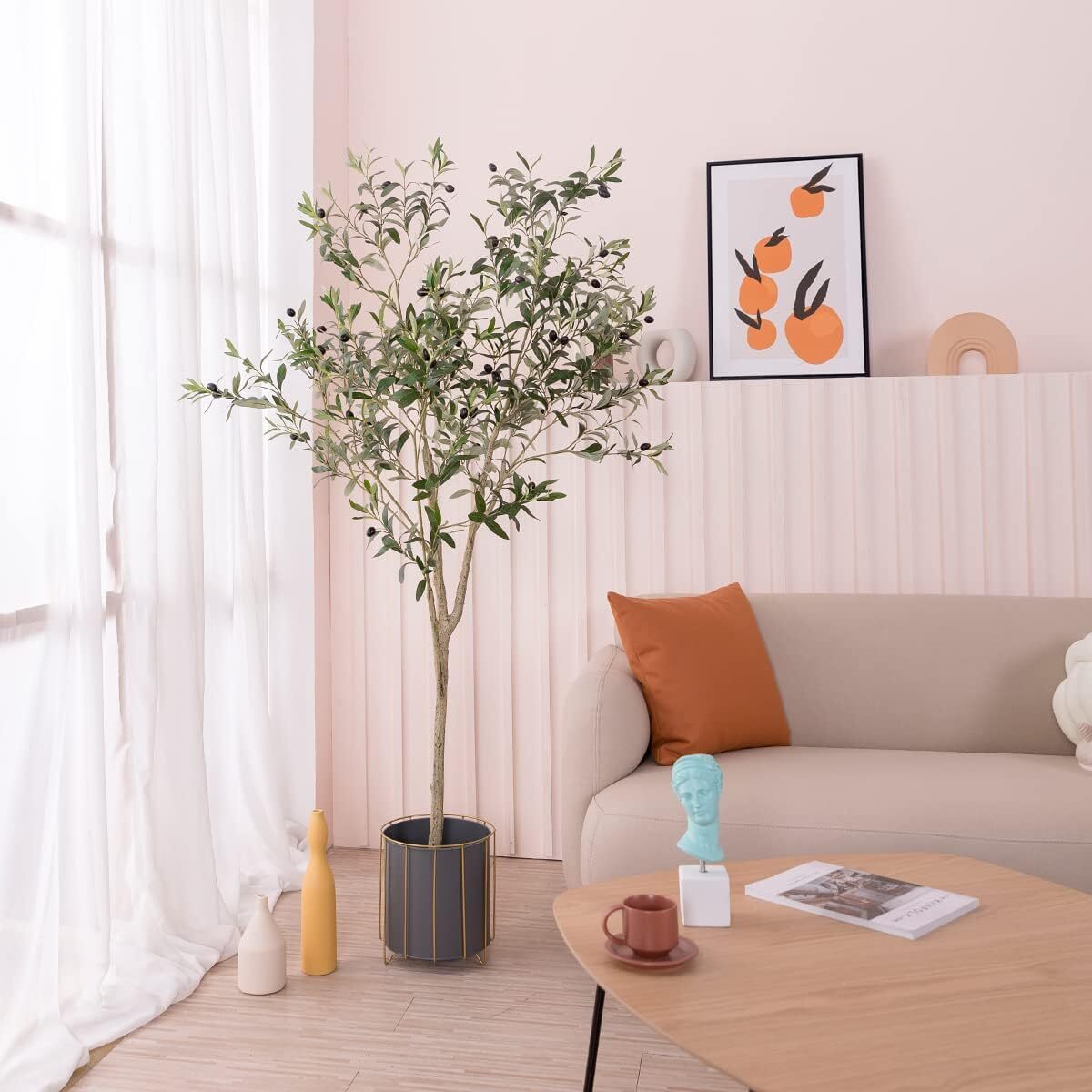 Artificial Olive Tree for Living Room Decor, 6FT Faux Silk Plant Artificial Tree