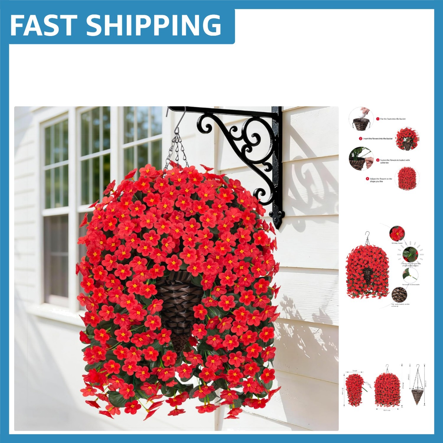 Gorgeous Faux Hanging Orchid Flowers in Cone Basket – Indoor/Outdoor Charm