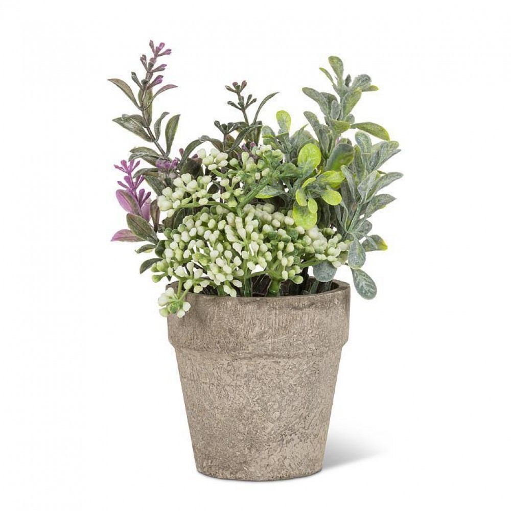 Small Mixed Greenery With Lavender Plant In A Pot Faux Plants And Trees