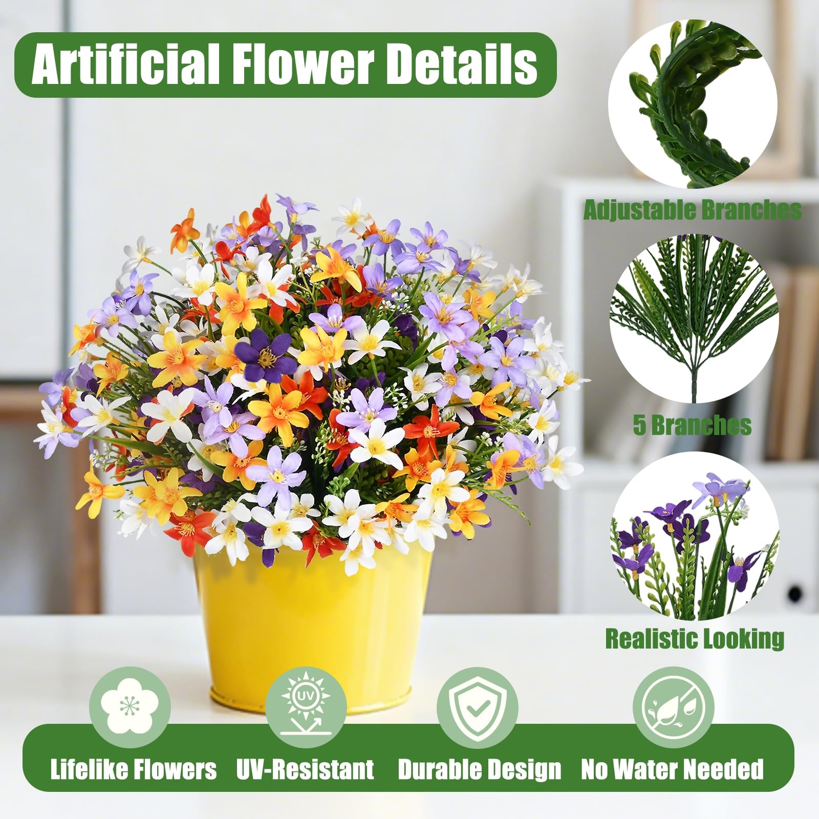 12 Bundles Artificial Spring Summer Flowers Outdoor Decorations Fake Plants, …