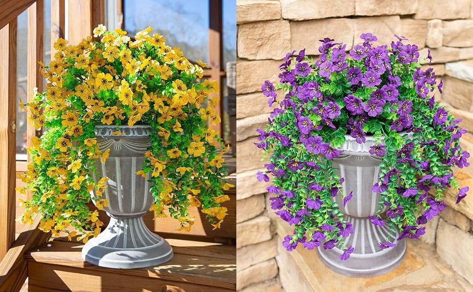 Artificial Faux Hanging Flowers Plants for Spring Outdoor Outside Decoration, 2