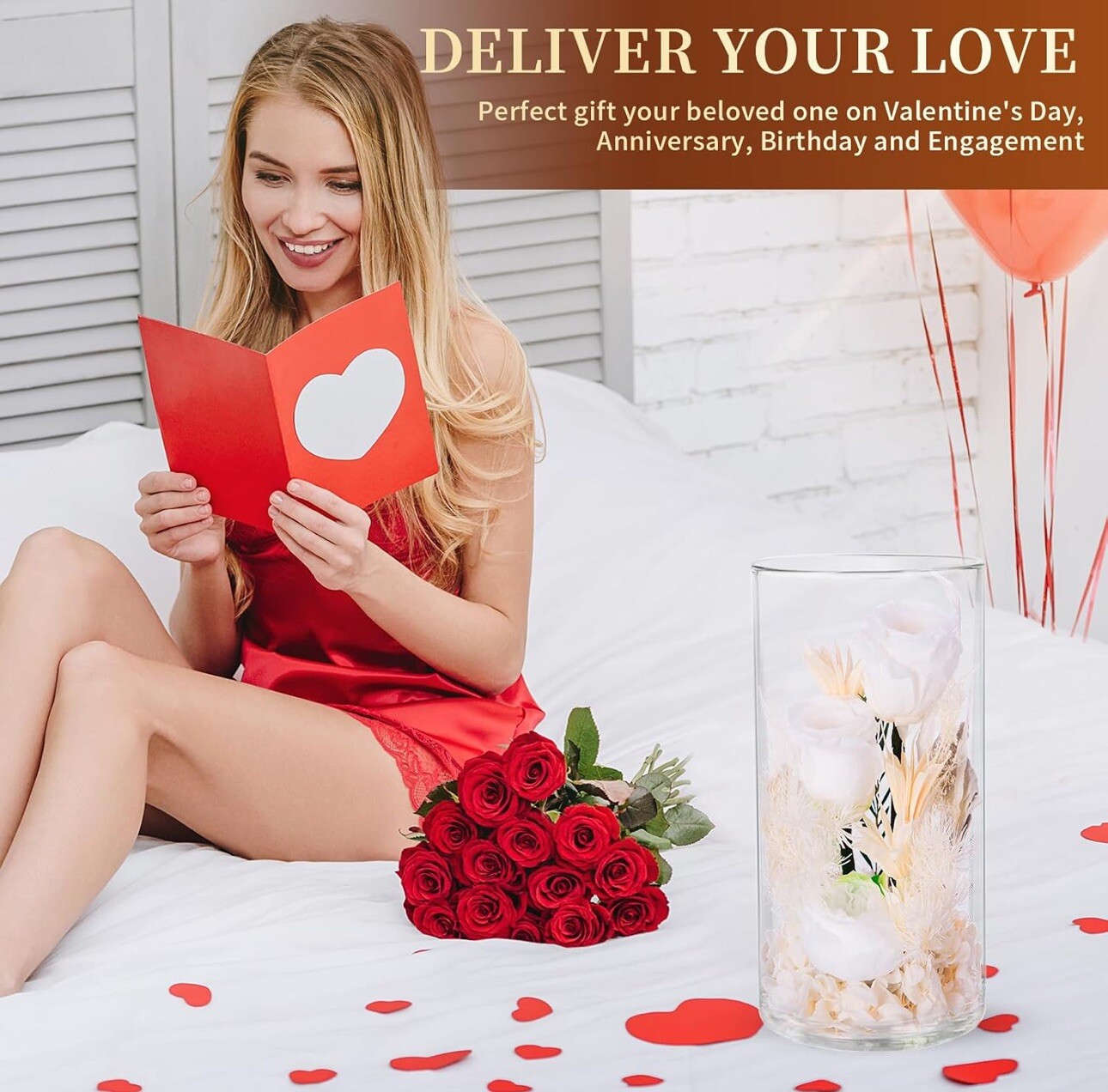 VGNQA Preserved Rose in Glass Dome White Dried Flower Arrangement Gift for Women