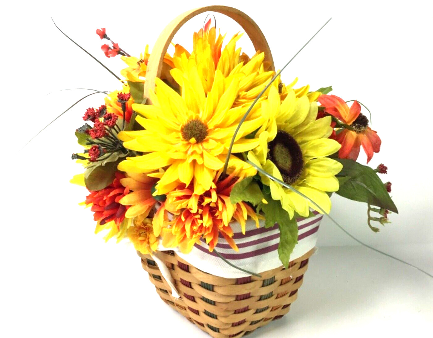 Handmade Fall Flower Basket Arrangement Shades of Orange Yellow Brown Green
