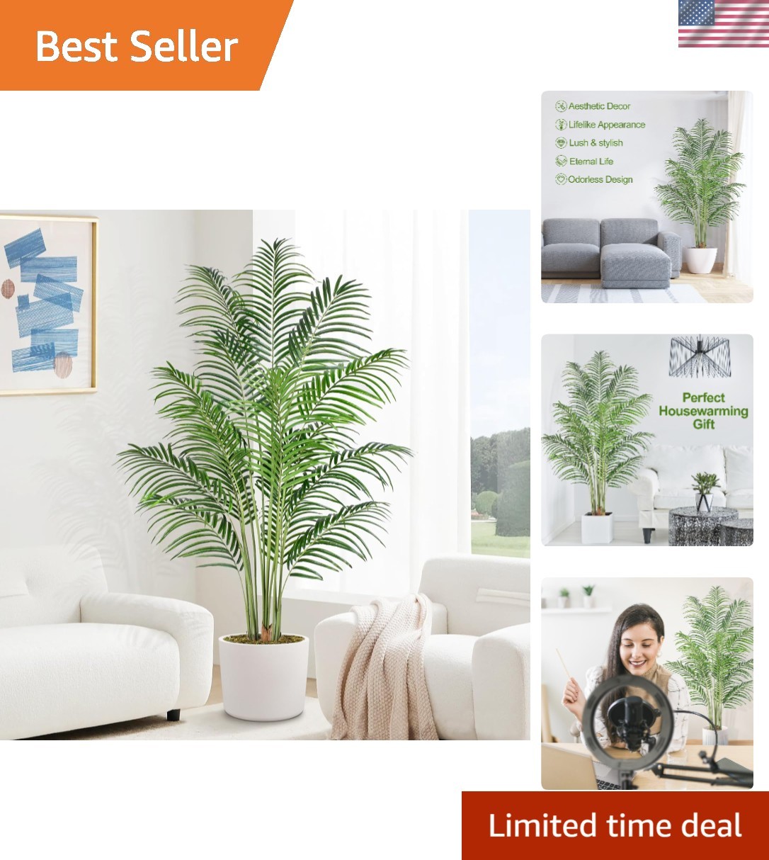 Artificial Palm Tree 6ft Tall Fake Palm Tree Indoor Decor with 18 Leaves and …