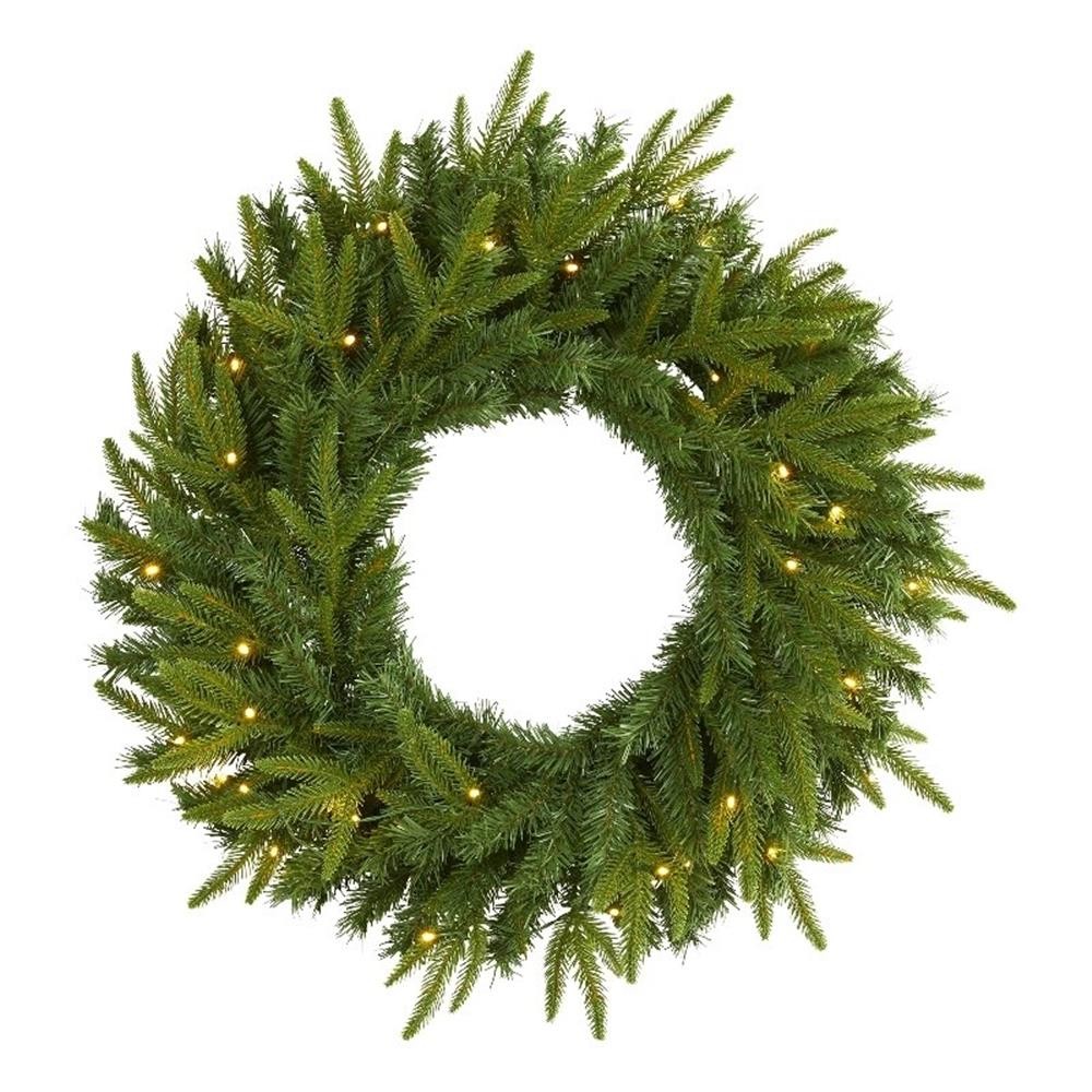 Pemberly Row 24″ Long Pine Artificial Christmas Wreath with35 Clear LED in Green