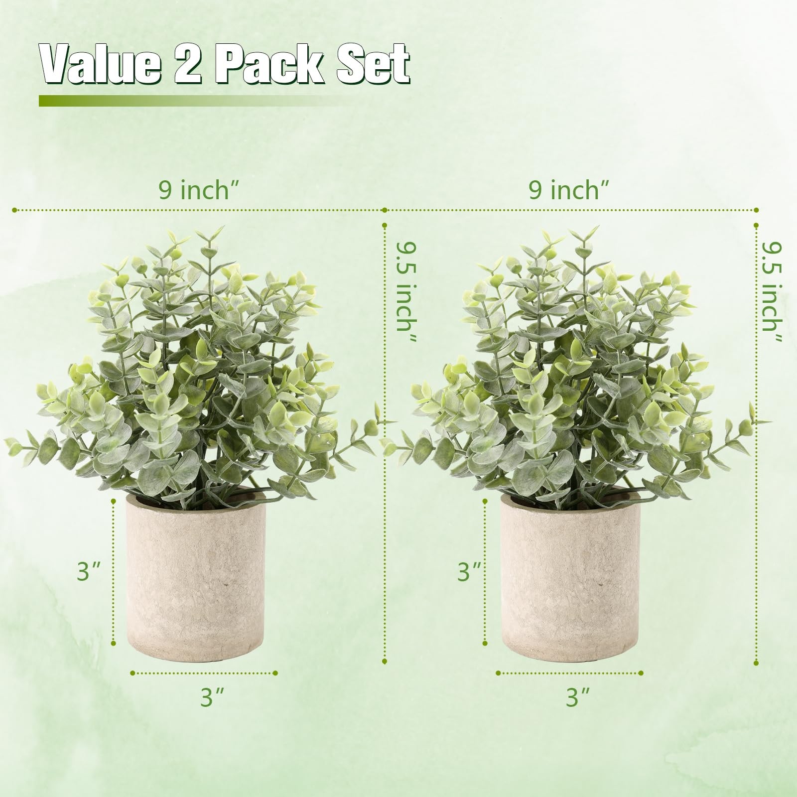 2 PCS Small Fake Artificial Eucalyptus Plant Indoor Pulp Pot Bathroom Decor
