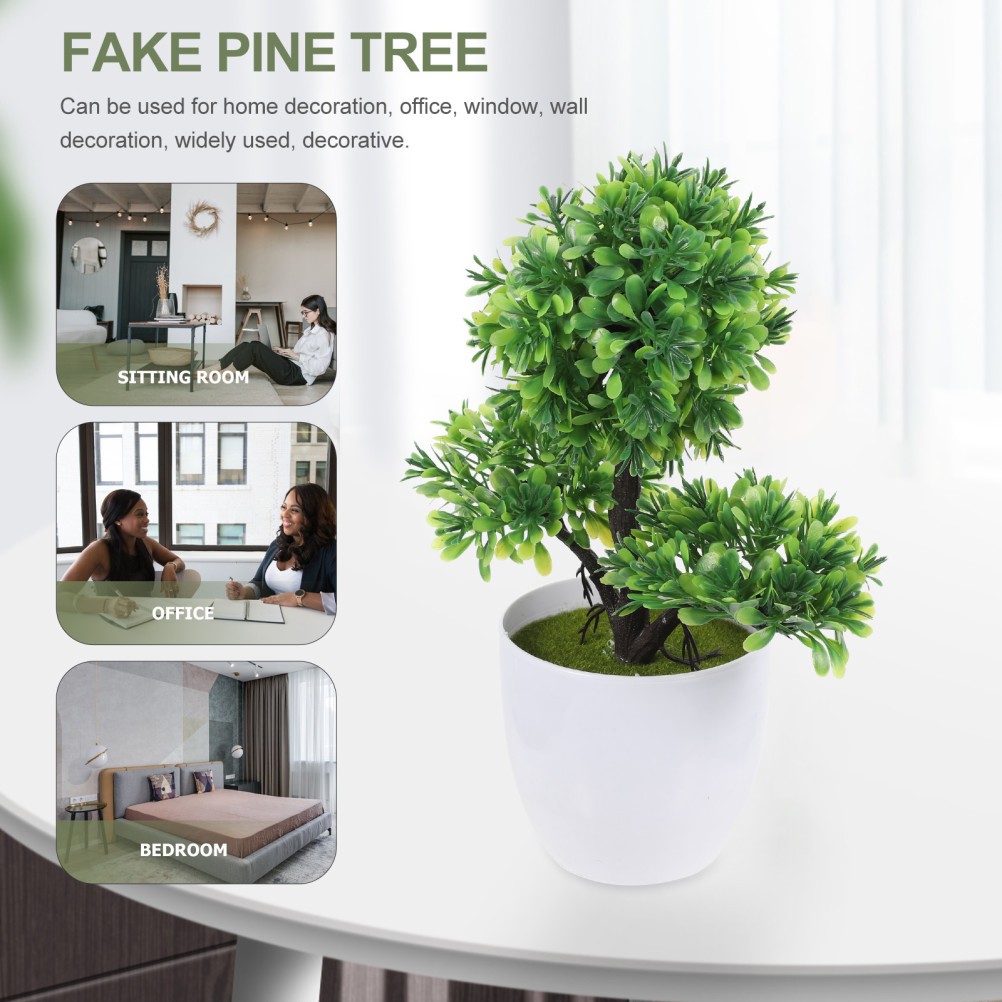 2Pcs Small Artificial Plants in Pot Green Simulated Plants for Home and Office
