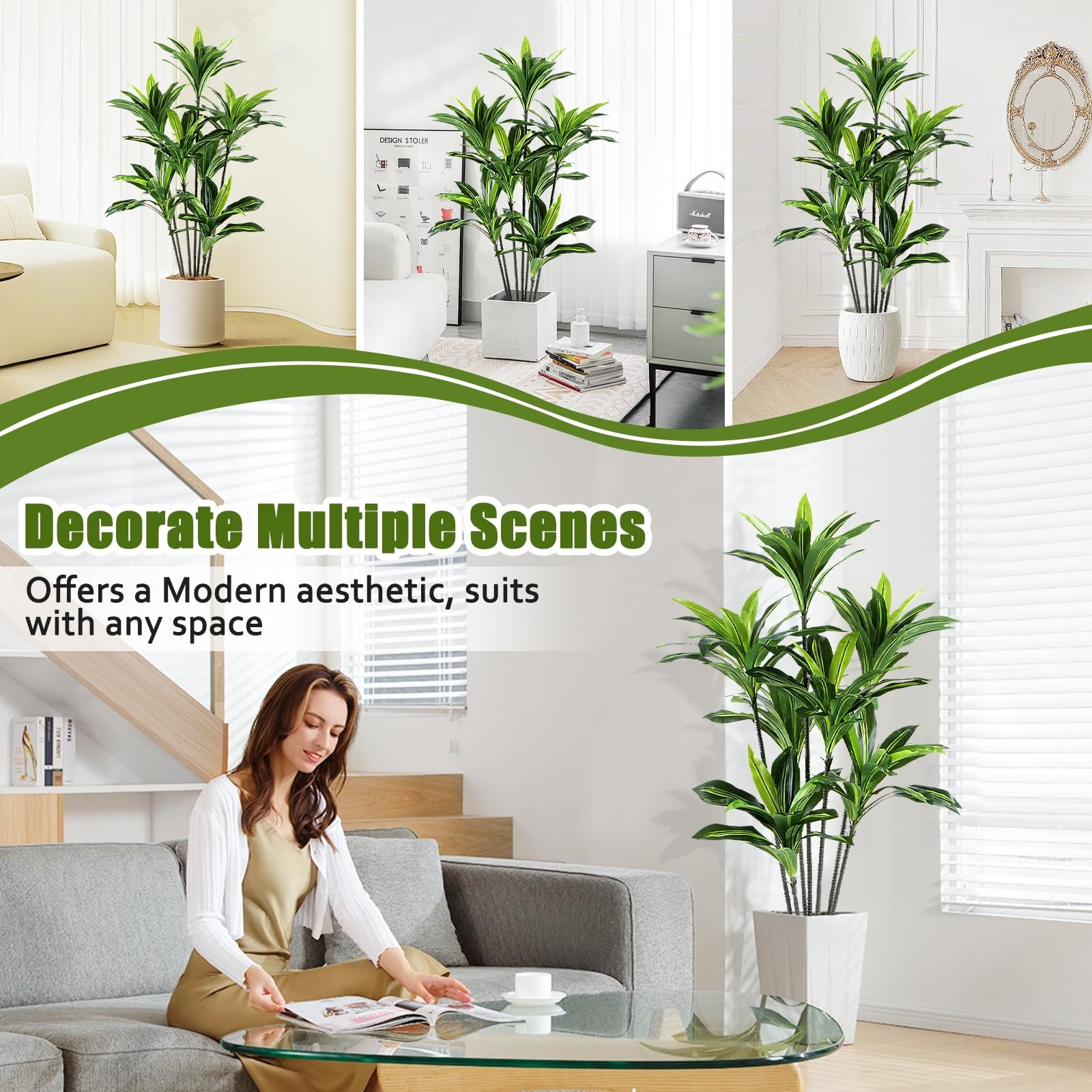 CyanGrove Dracaena Artificial Plant Indoor 5FT Large Tropical Fake Tree with…