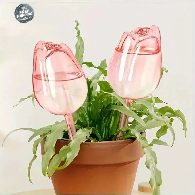 Pink Tulip Watering Globes Auto Plant Drip Irrigation Indoor Outdoor Tools