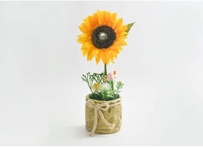 Artificial Realistic Sunflower 3 Leds Pot Lighted Flowers with 2 Mini Mushrooms