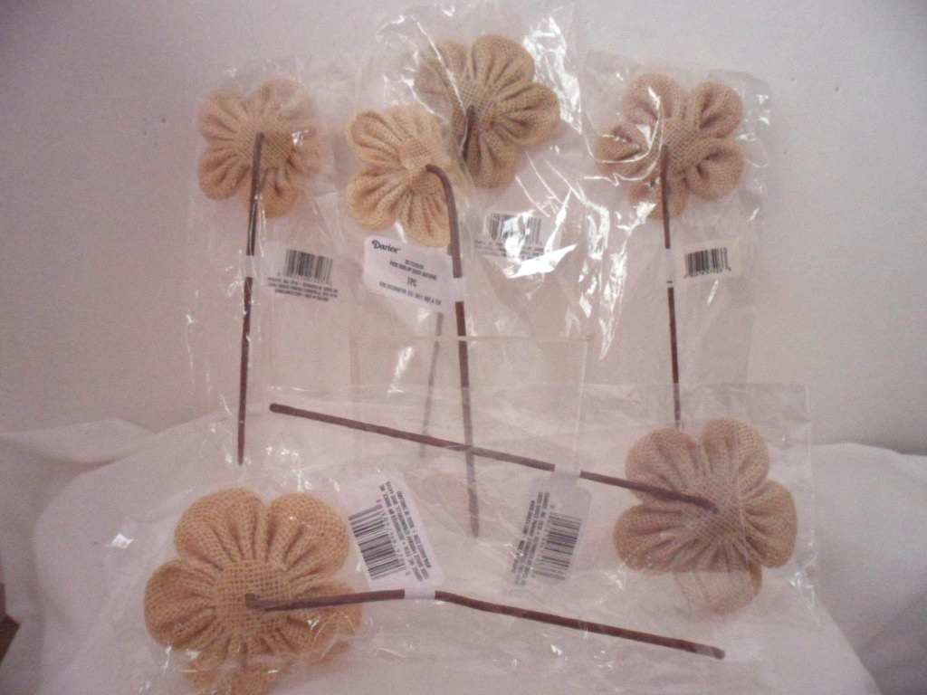 Set of 6 Darice Burlap Daisy Flower Stemmed Picks 3″x8″