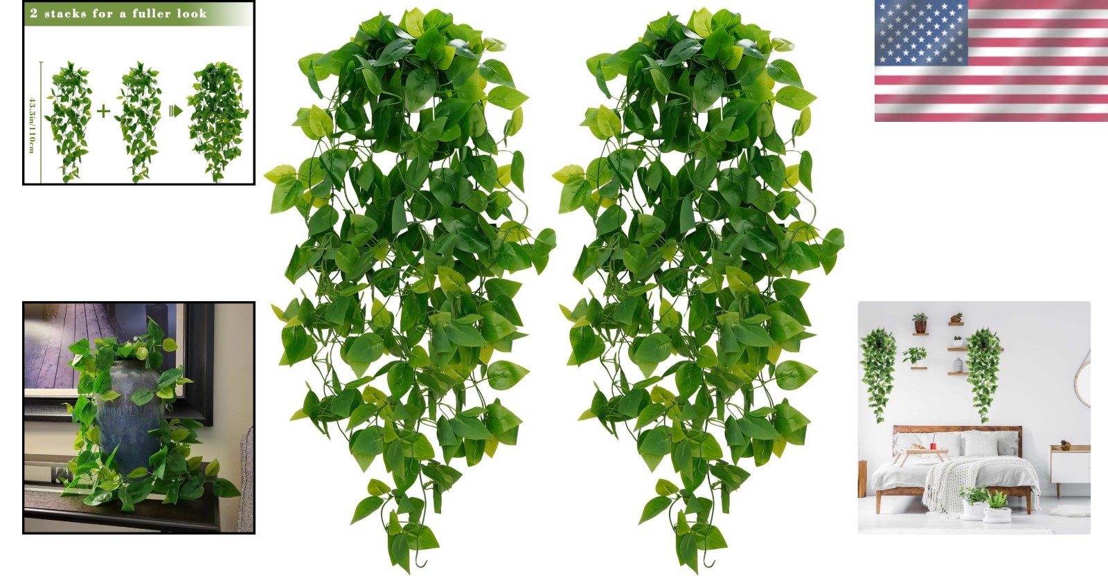 Eco-Friendly Artificial Pothos Vines – Versatile Hanging Plant Set for All Rooms