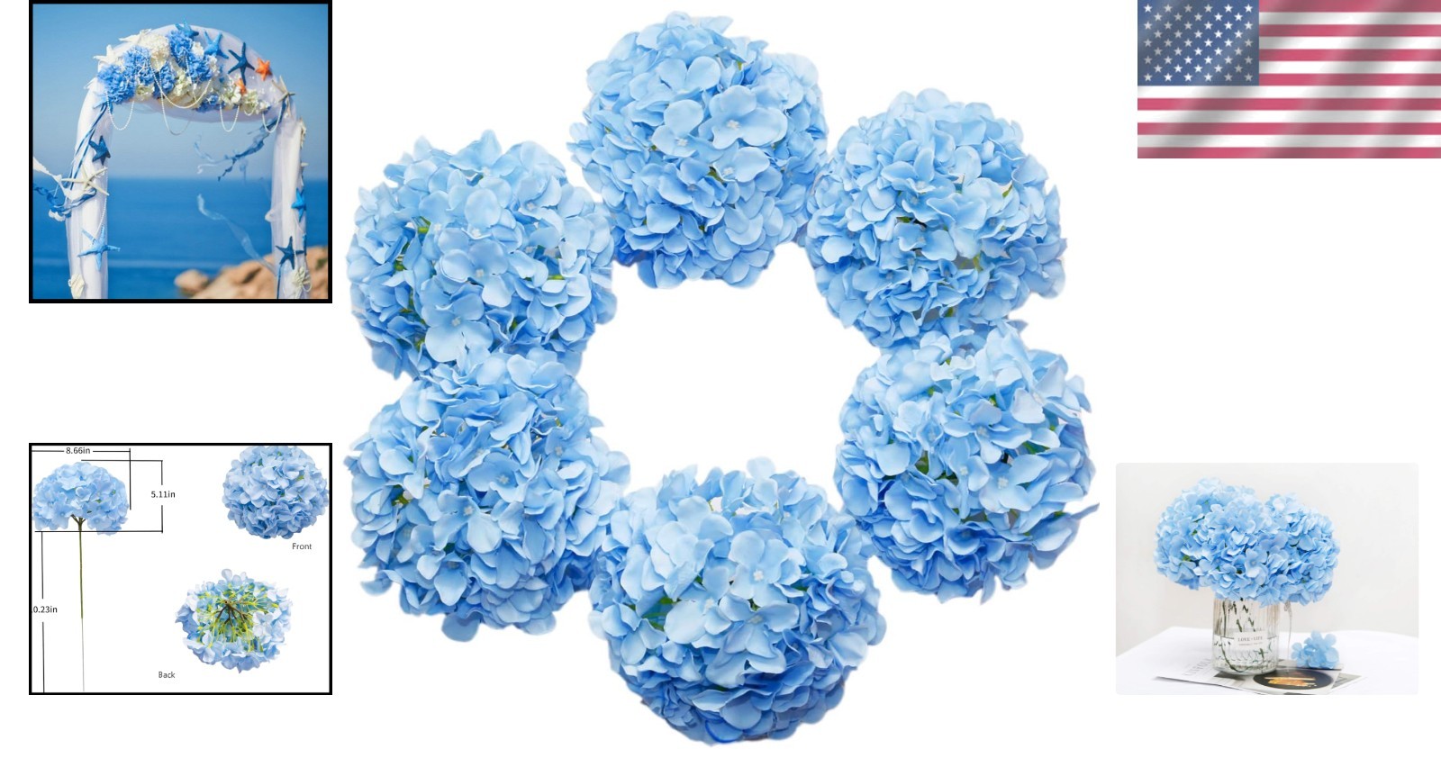 Stunning 6-Pack Blue Silk Hydrangeas – Ideal for Weddings, Homes, and Events