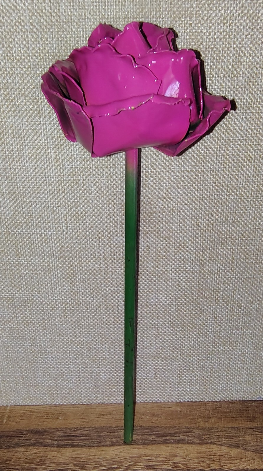 HandCrafted Pink Metal Art Rose Stem 10.5″ Decor