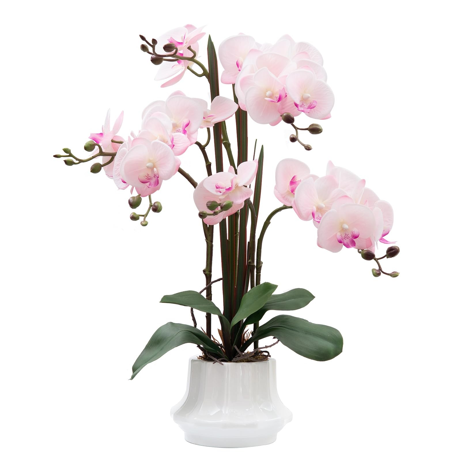Artificial Orchid Flower Plant 20.9” Real Touch Faux Orchids in Ceramic Vase…