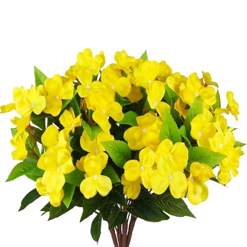 4 Pcs Artificial Impatiens Flowers for Outdoors Silk Impatiens Flowers Yellow