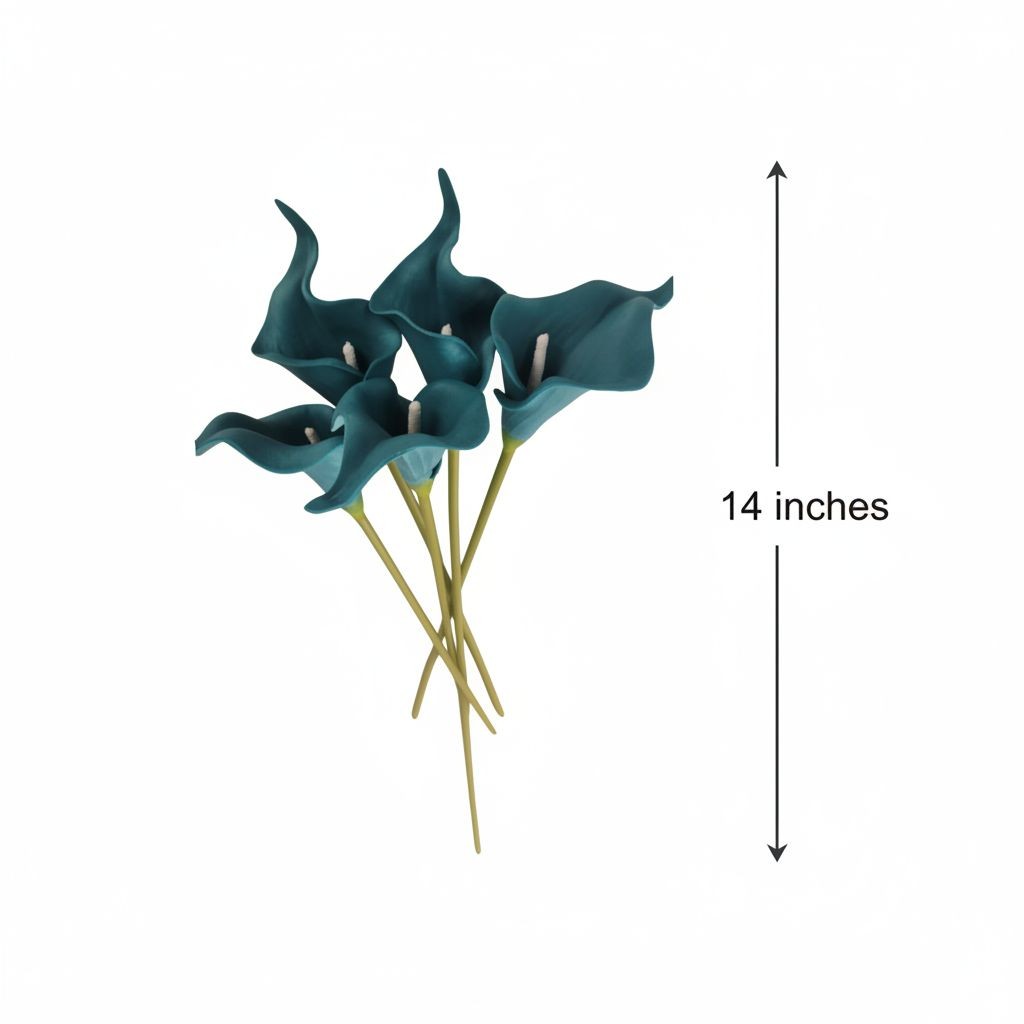 Teal Calla Lily Stems Faux Floral Bouquet Peacock Blue Flowers 5 Stem Bunch Mode