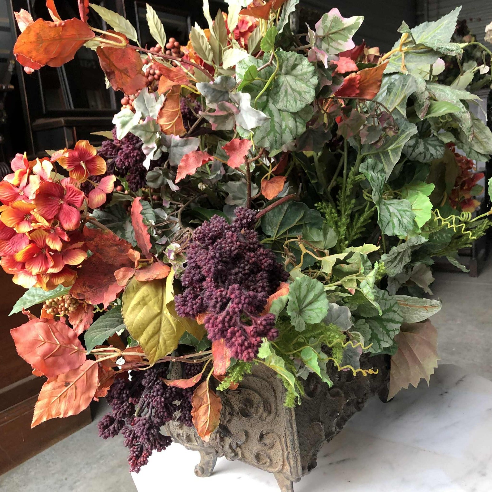 Designer Centerpiece Floral Arrangement Ornate Rectangle Footed Container 30×26″