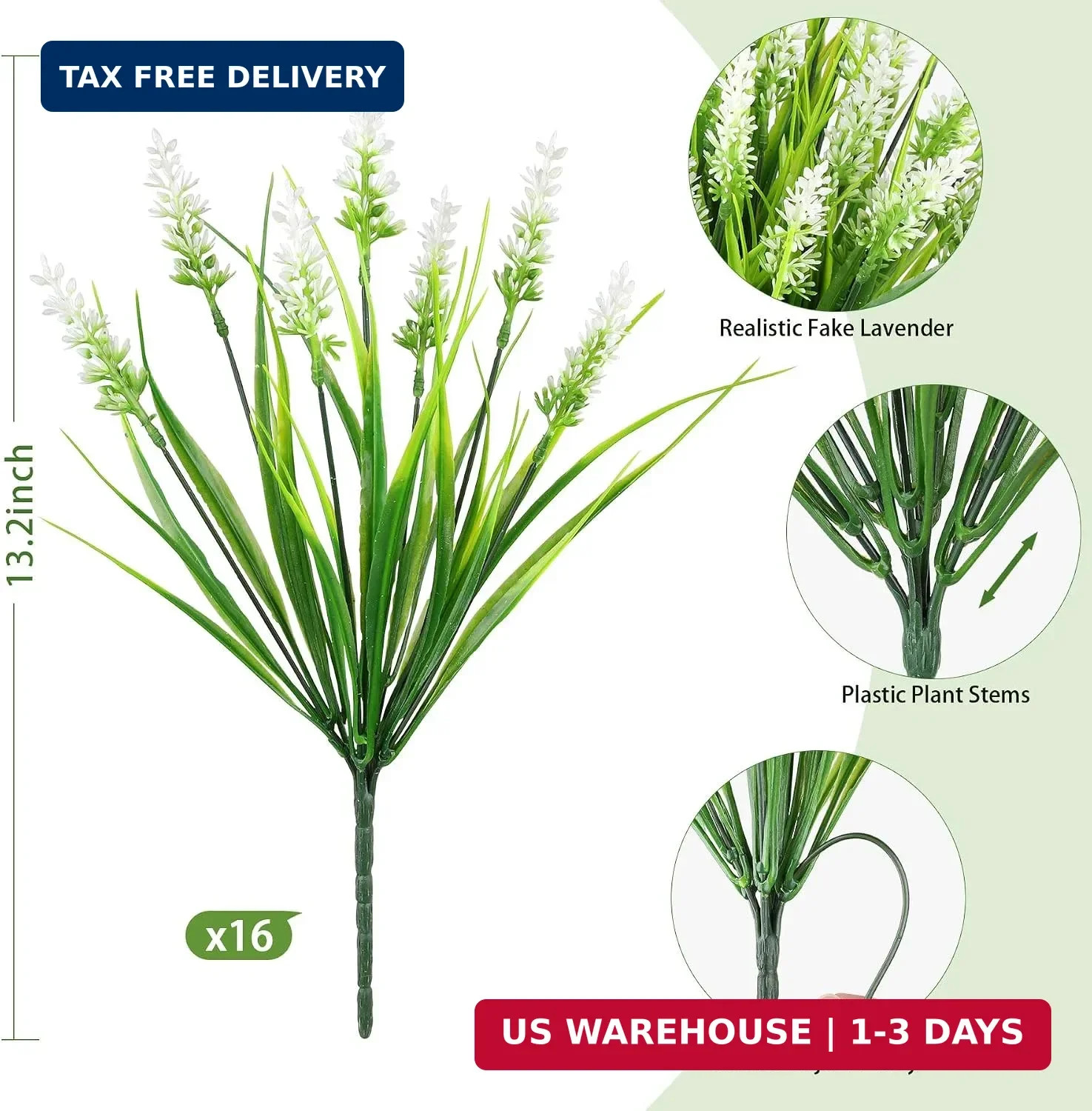 16 Bundles Artificial Plants Outdoor, UV Resistant Fake Lavender & Monkey Grass,