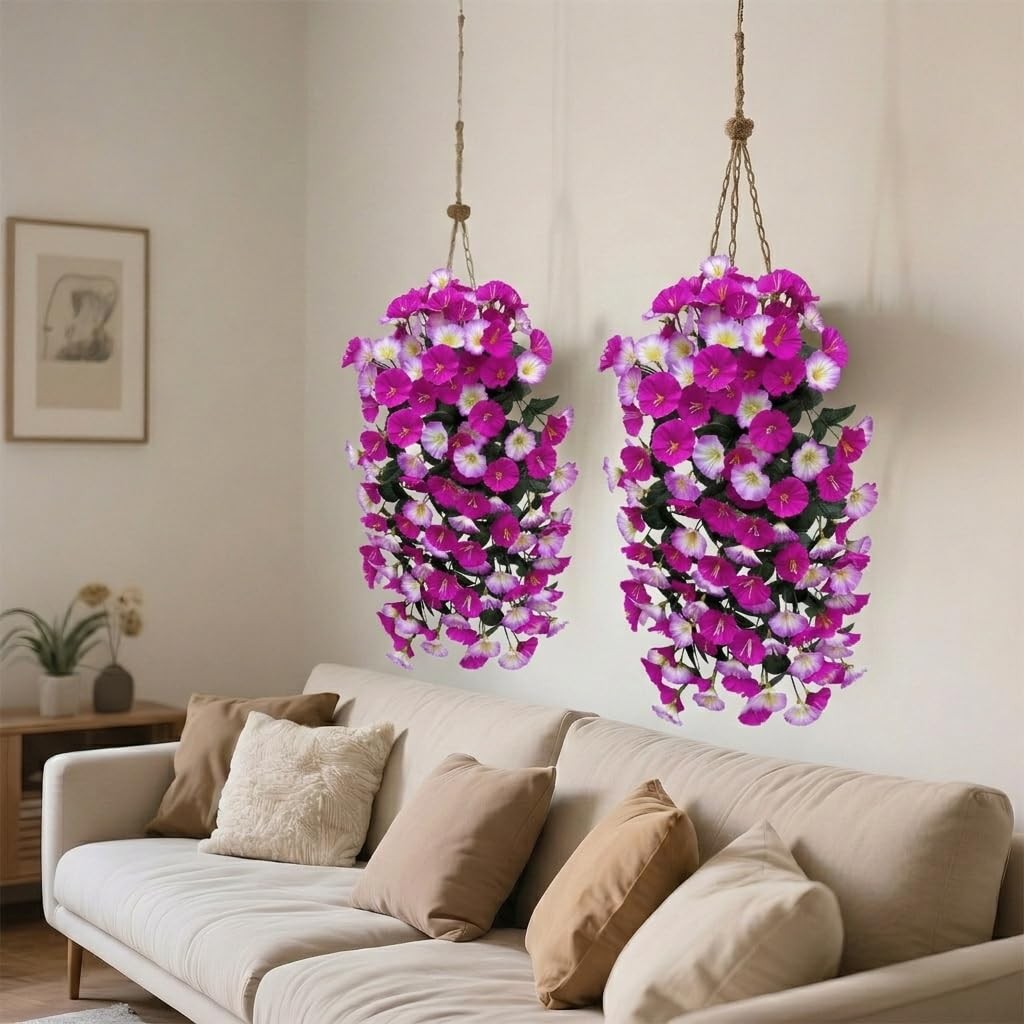 Artificial Flowers for Outdoors Fake Fuchsia Pink Morning Glory Hanging Flowe…