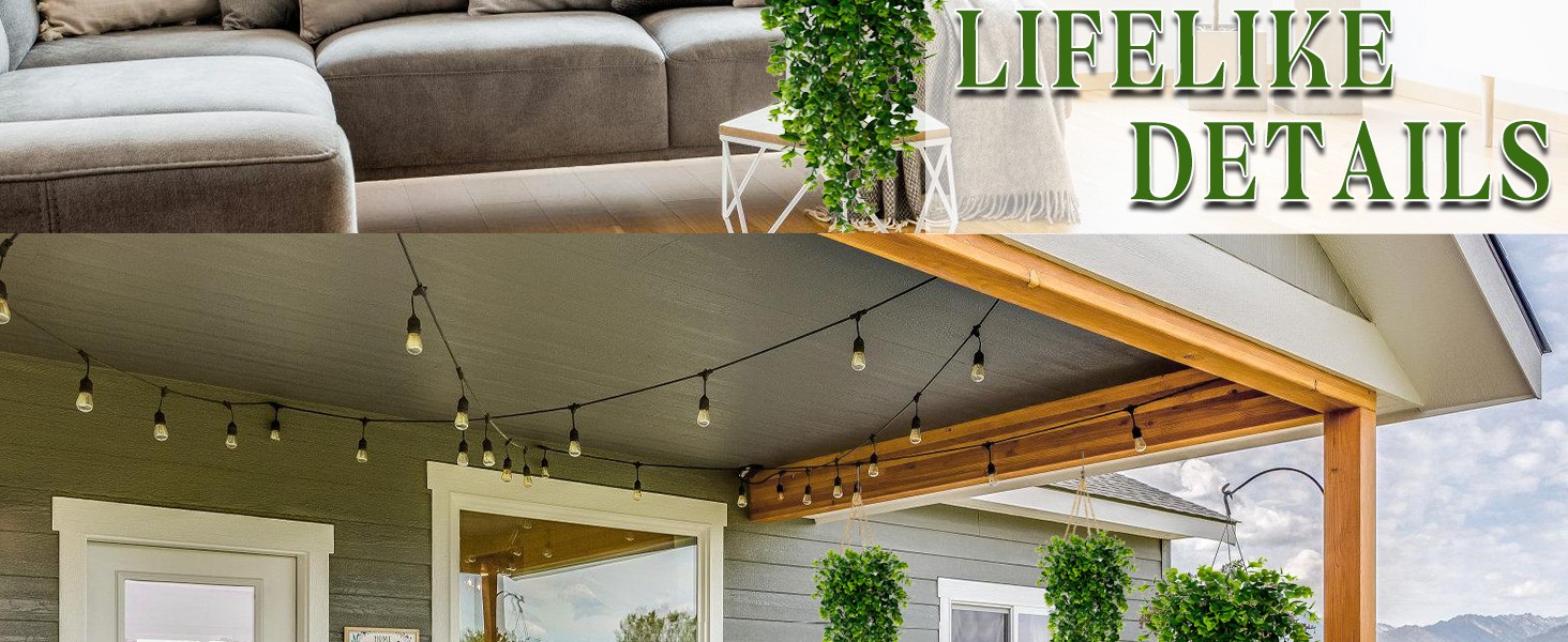 2Pcs Fake Hanging Plants Faux Greenery for Outdoor Planters Wall Plants Hanging