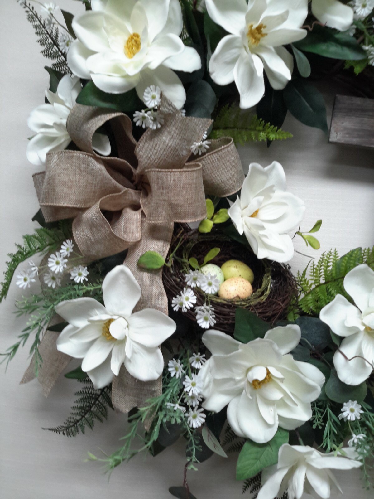 Spring Flower Wreath Easter Cross Door Wall Decor Magnolia Bird Nest Wreath