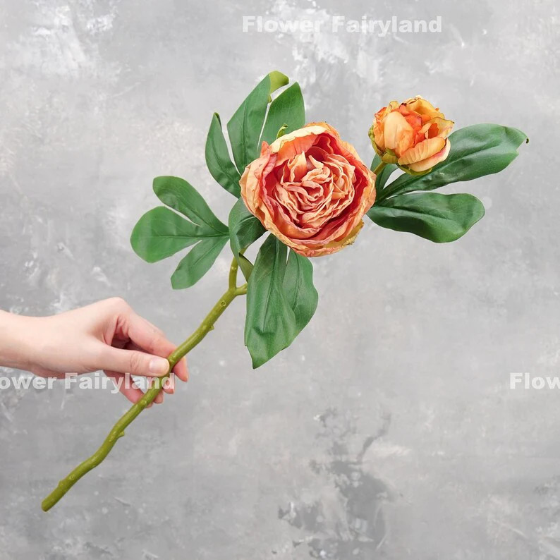 Dried Look Peony with Bud – Orange | Artificial Flower | Home Decoration | Gifts